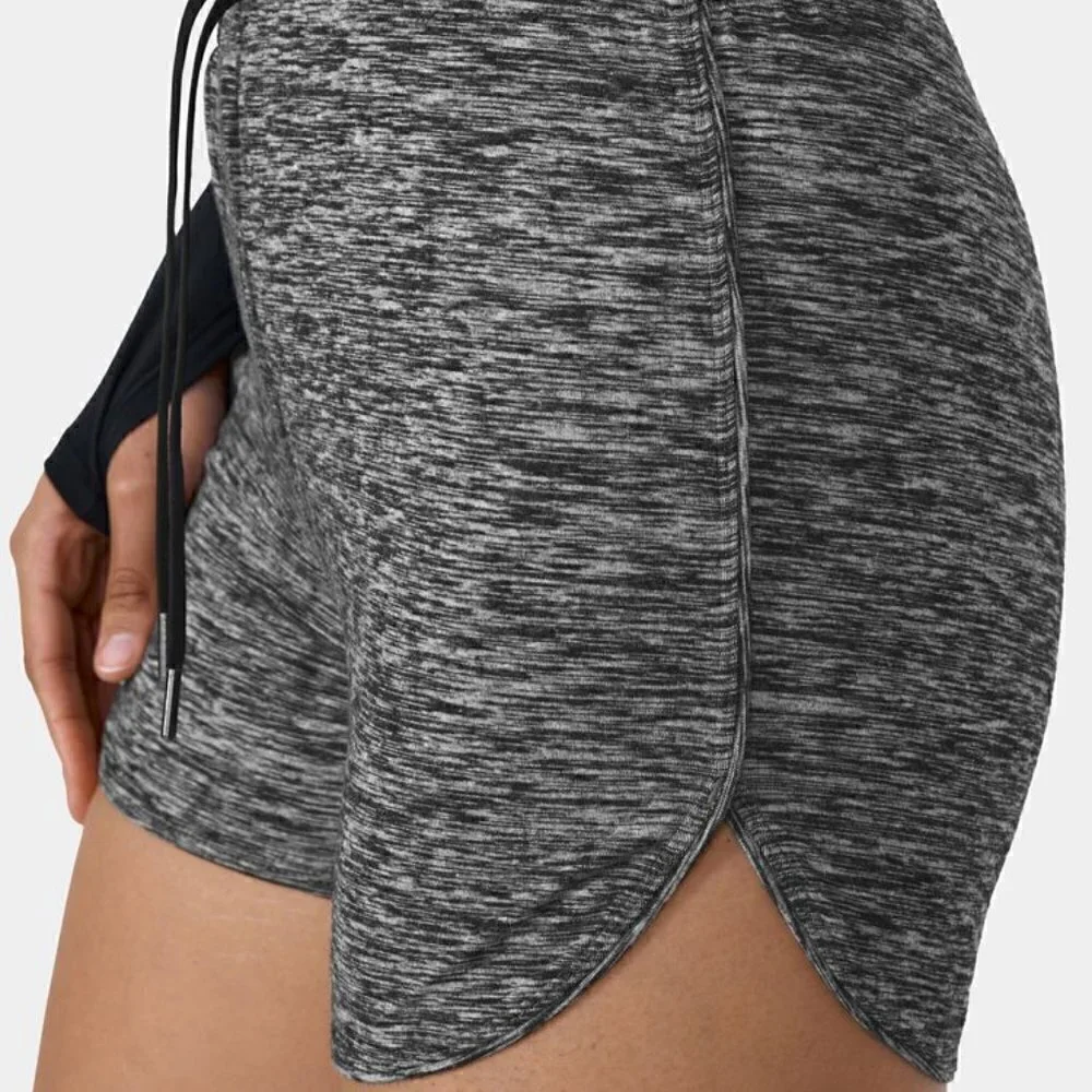 Halara Black Grey Mid Rise Drawstring Dolphin Hem Casual Shorts 3